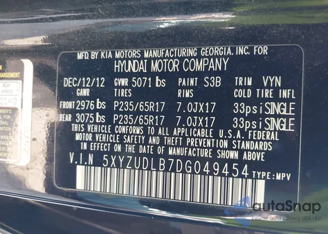 2013 Hyundai Santa Fe Sport z USA, uszkodzony, nr VIN 5XYZUDLB7DG049454